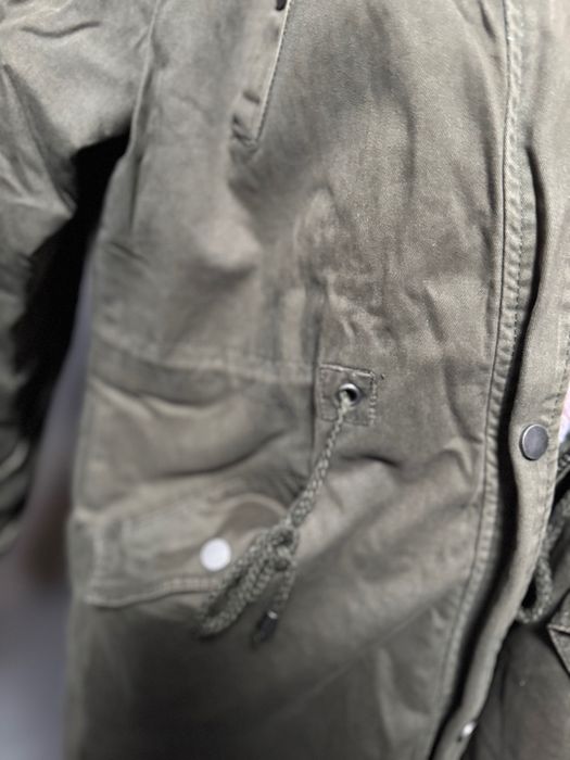 Дамска парка - зелена с розов пух