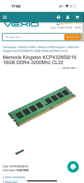 Vand memorie Kingston KCP432NS8/16 sigilata 16 Gb