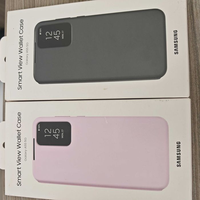 Husa Samsung A55 neagra violet smart view case carte sigilata ORIGINALA!