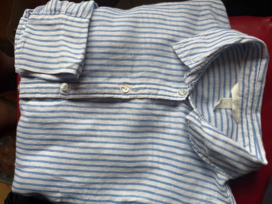 Ленена риза H&M райе синьо и бяло, размер  L/XL