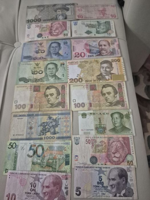 Продам денежные купюры разных стран,  также  юбилейные монеты  200 тг