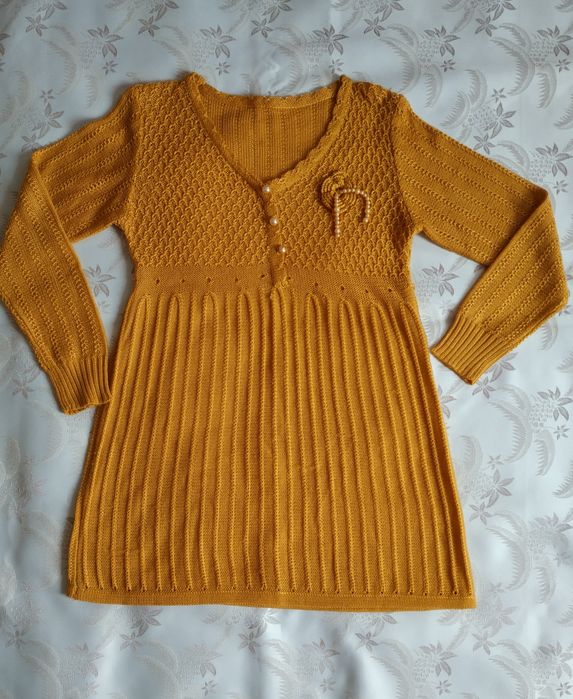 Платье. Туника. На девочку, вязаное, натуральный материал.