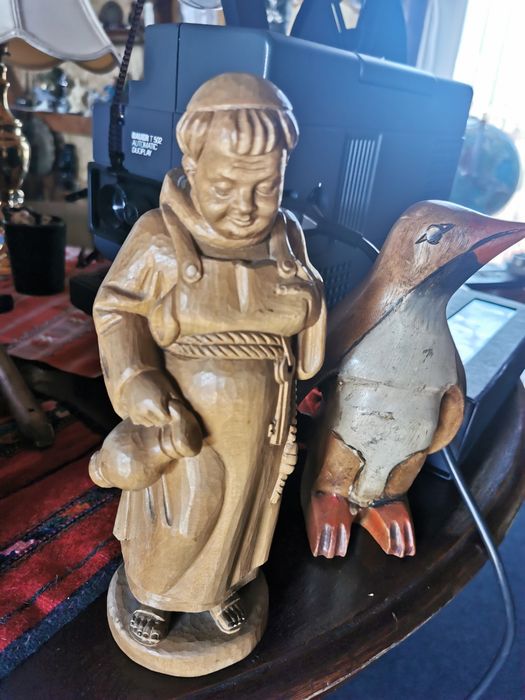 Set statuete lemn vechi, scrumiera abanos elefant