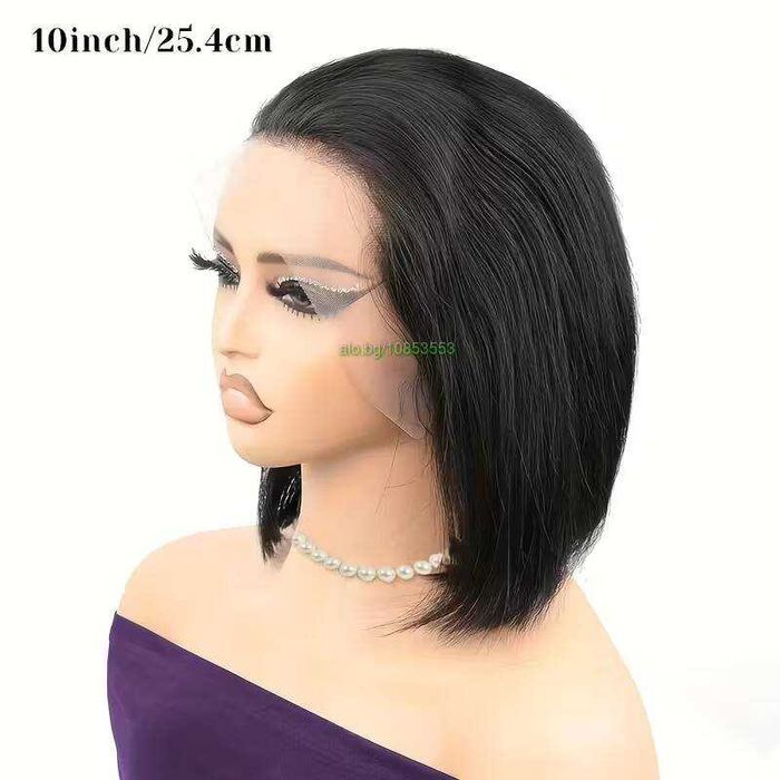 Естествена къса боб перука – черна, 25 см, Lace Front 13х4
