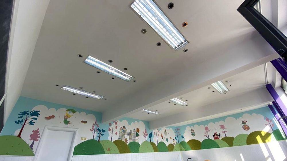 Sala de clasa/scoala pictata pentru copii, pictura educativa pe perete