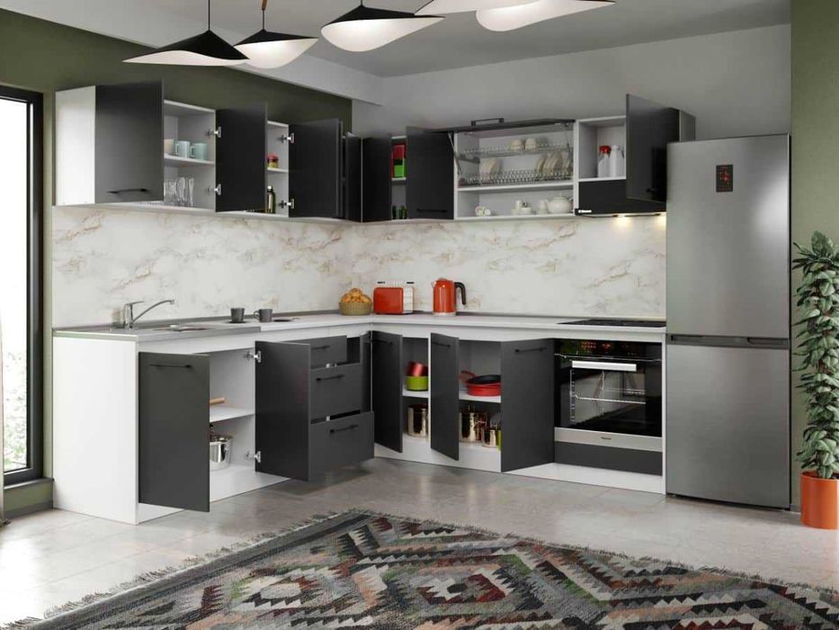 Set Mobila Bucatarie Colt Mina Grafit 240*240 Gri Antracit – C87