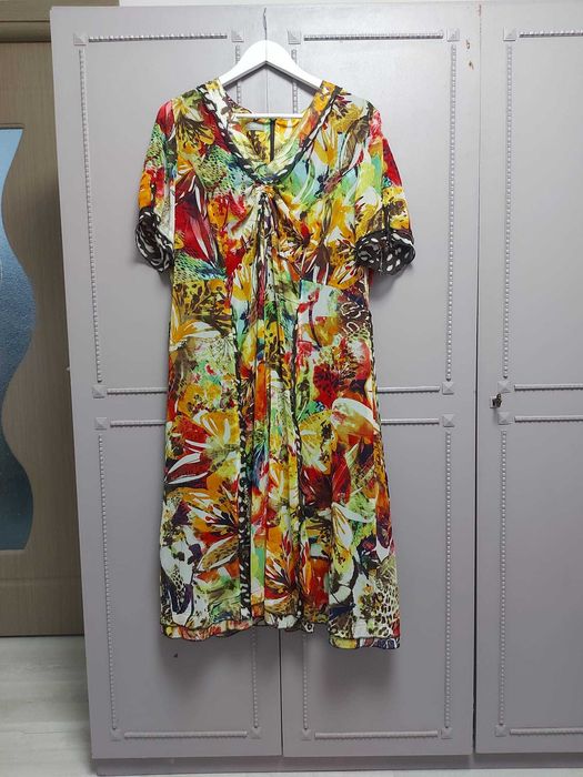 Rochie voal, lungă, florală, multicoloră, Gelco, mărimea 48 (XL/XXL)