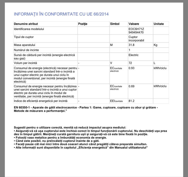 Cuptor electric Electrolux EOC6H71Z