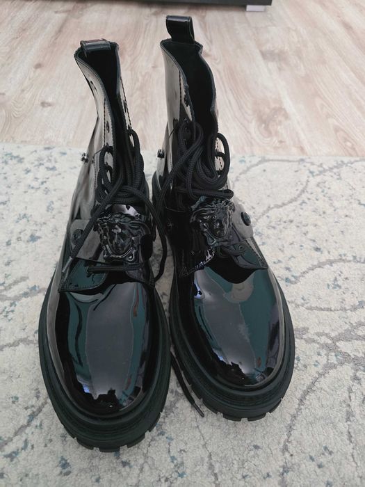 Versace "la medusa" patent leather lace-up combat boots