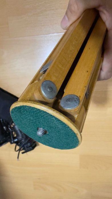 Trepied foto/cine vintage din lemn – telescopic 3 segmente + husă
