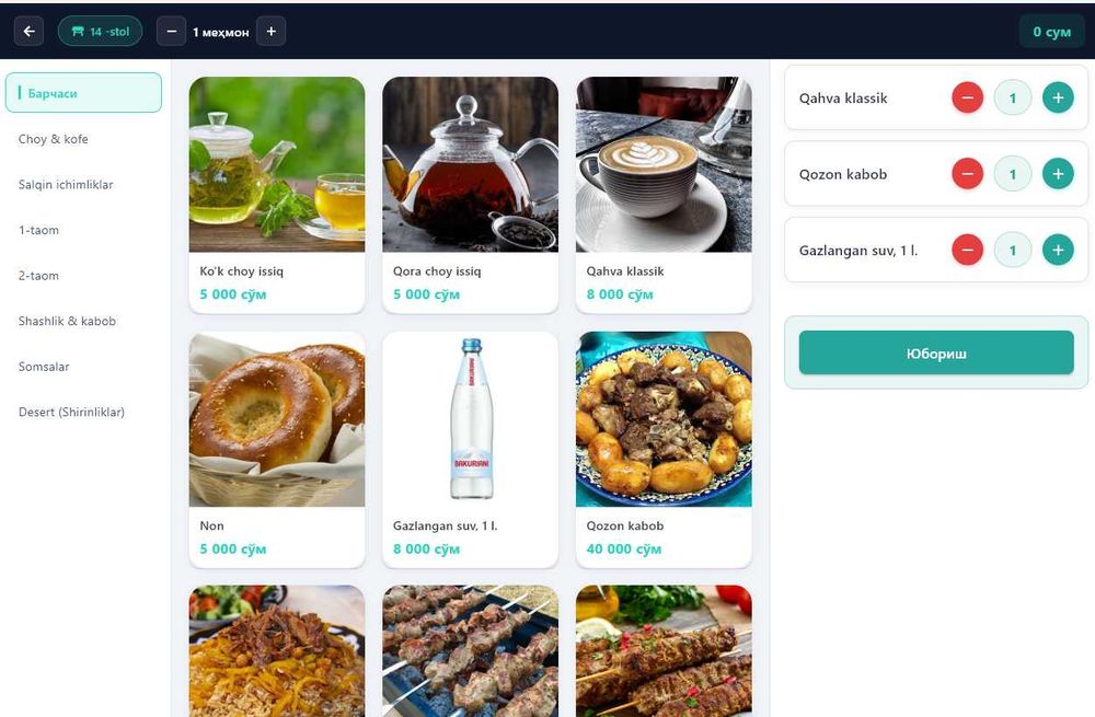 Kafe, oshxona va restarantlar uchun dastur
