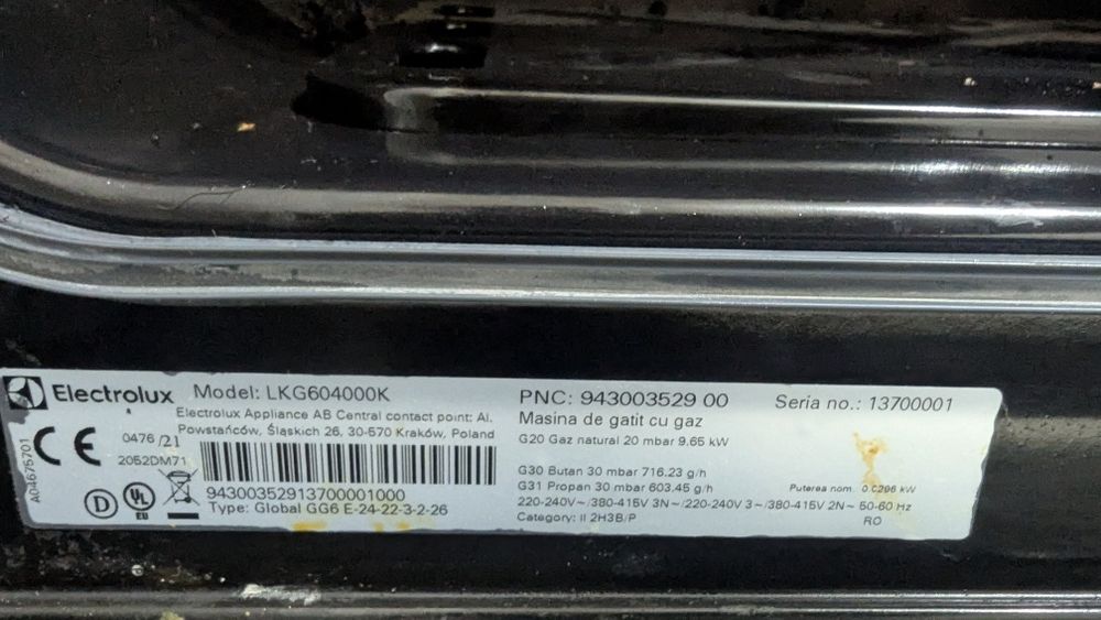 Cuptor pe gaz și aragaz Electrolux