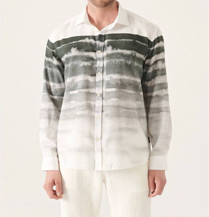 AVVA Мужская рубашка цвета темно-зеленая с блочным узором Trill