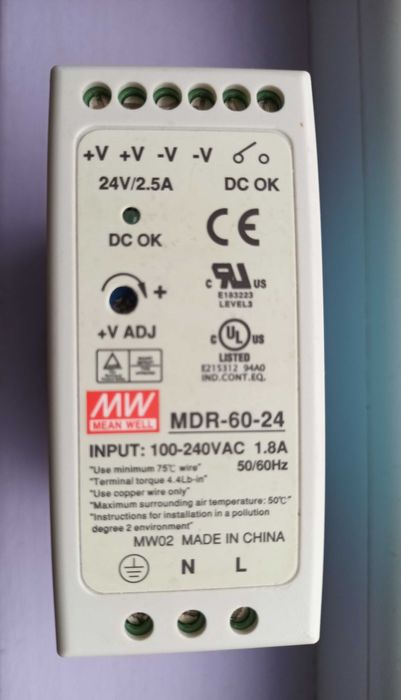 Импулсно захранване за DIN шина MDR-60-24, 24VDC, 2.5A, 60W, MEAN WELL