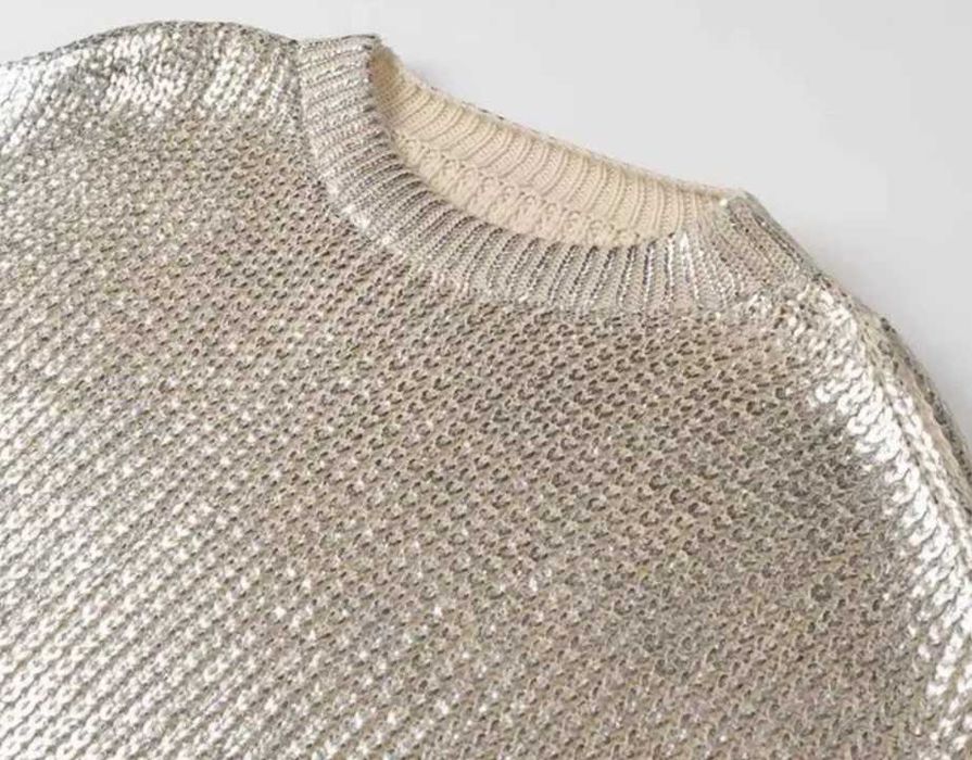 Блуза плетиво със сребрист промазан ефект