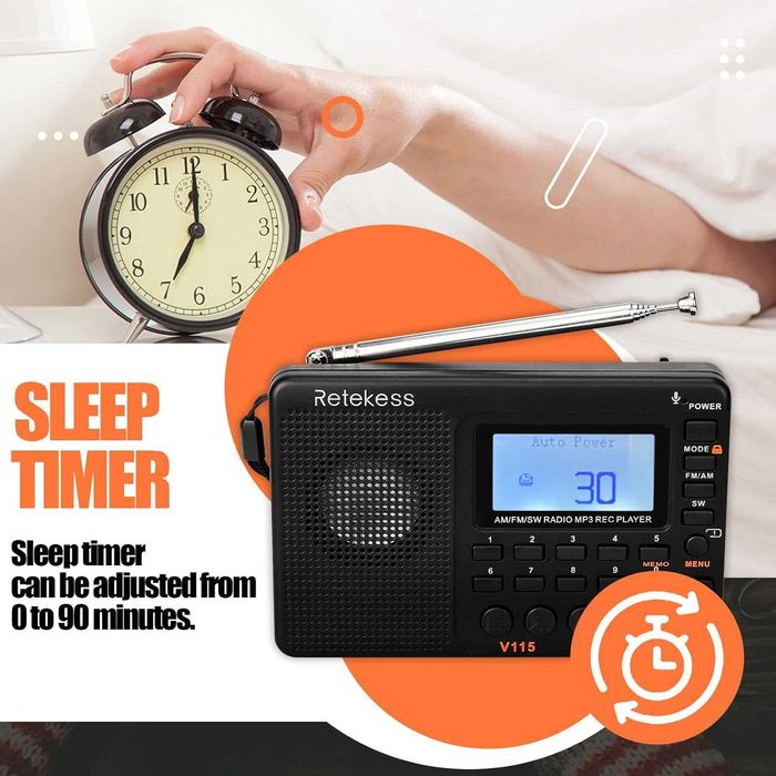 RETEKESS V115 FM,AM,SW радиоприемник,REC,TF Card MP3 Player