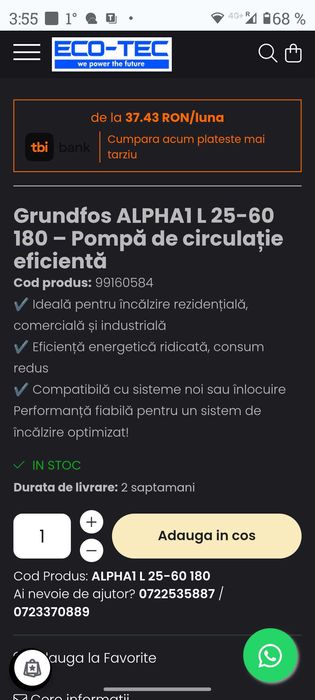 Pompa recirculare Grundfos Alpha One