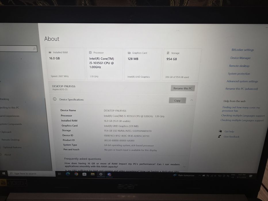 Laptop Acer A515-55 series