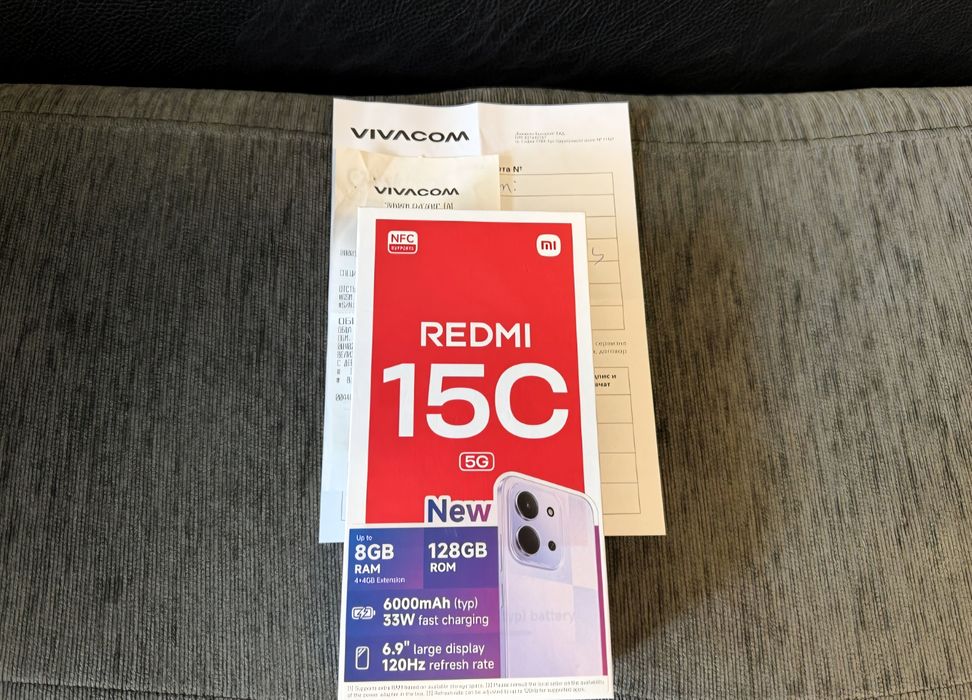 КАТО НОВ 128GB Xiaomi Redmi 15C Гаранция Vivacom 2028 г. Purple