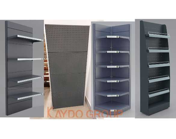 Метални и дървени стелажи за магазин, острови, аксесоари НАЛИЧНИ НОВИ