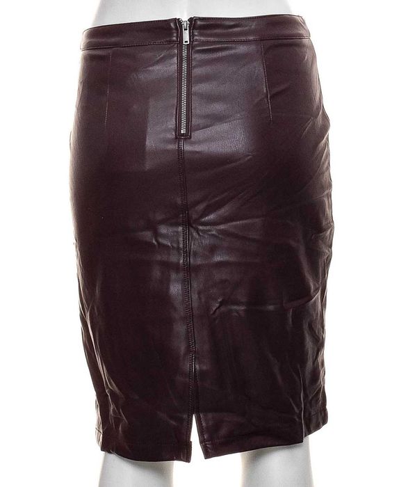 Дълга тъмночервена (бордо) кожена пола "молив" "Jean Pascale" размер S