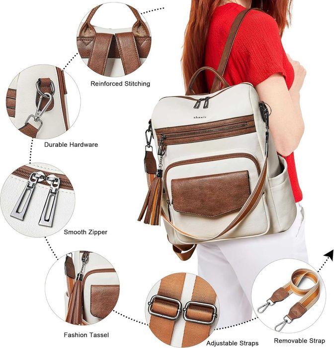 Дамска раница чанта 3в1 еко кожа + смарт часовник подарък