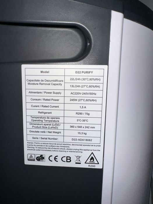 AlecoAir D22 PURIFY – Dezumidificator/ Purificator de aer