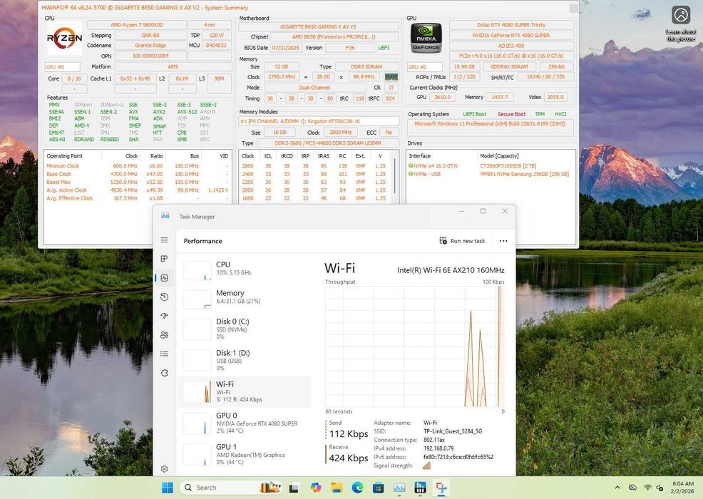 PC Gaming Ryzen 7 9800X3D RTX 4080 Super 2TB SSD