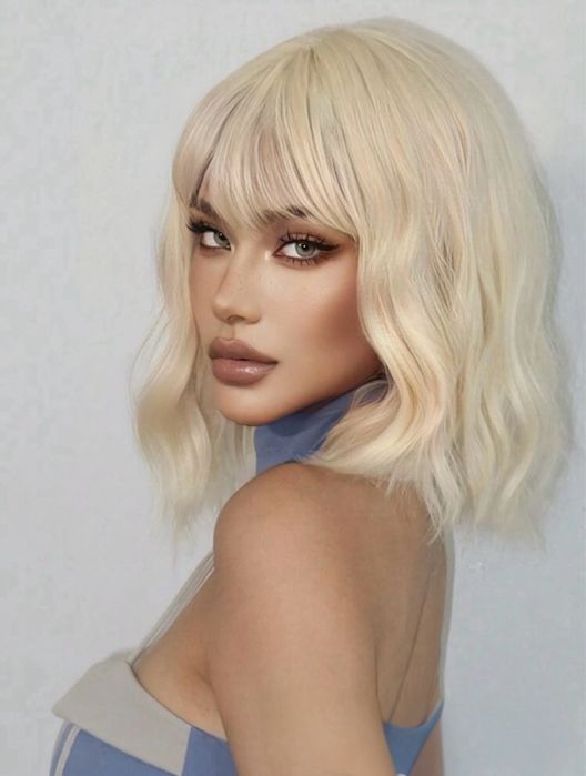 Peruca M19 (Daira-Shop.ro) Blonda Bob Ondulata Creata Cu Breton Blond ...