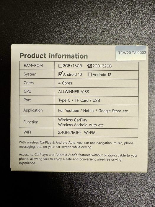 Adaptor Wireless Apple Carplay Android Auto