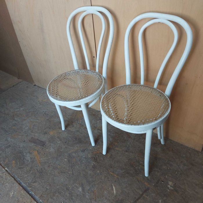 3 buc Scaun Vintage stil Thonet din lemn; Scaun cu sezut din ratan