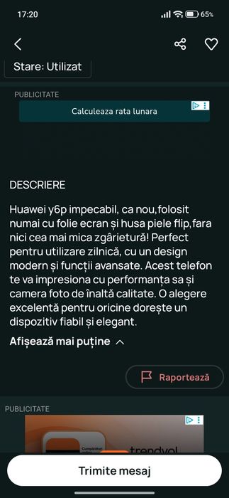 Vând Huawei y6p impecabil.