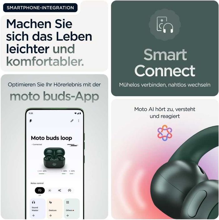Motorola Moto Buds Loop Безжичен Слушалки, Sound by Bose, Зелен