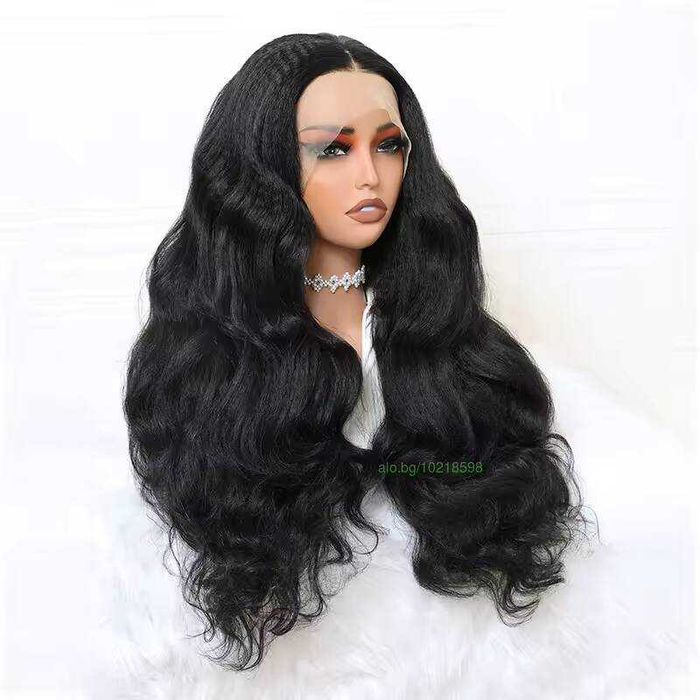 Черна чуплива перука с дантела лейс фронт lace front 70 см