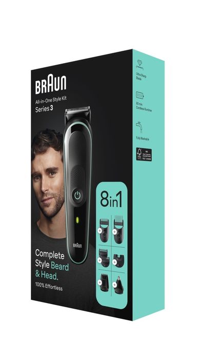 Мултифункционален тример Braun MGK3441, Wet&Dry, 8 в 1, 5 гребена, Автономност 80 минути, Торбичка за транспортиране, Черен