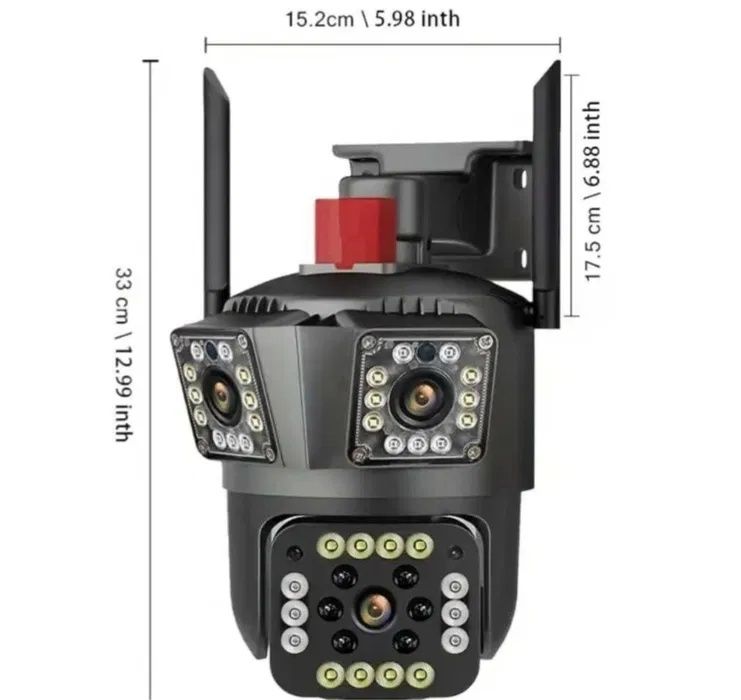 Camera Supraveghere 3 în 1 Wi-Fi PTZ, 15MP, 3 Lentile, Vizibilitate 100m, IP66,Aplicatie
