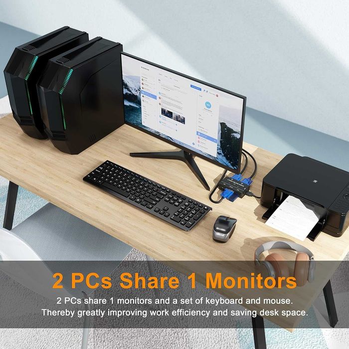 2-портов USB VGA KVM превключвател с 2 кабела