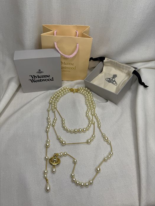 VIVIENNE Westwood colier ”broken pearl”, perle/auriu, pietre