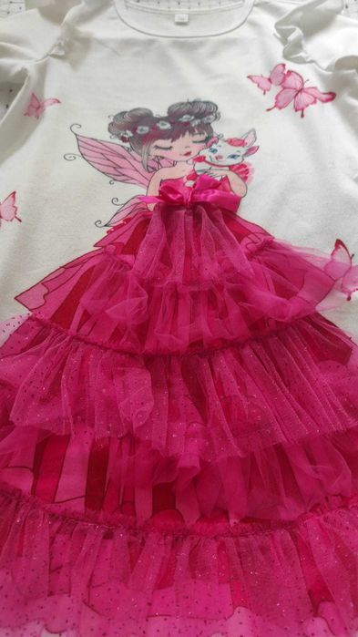 Rochie tip bluza cu model printesa-fluture 3D, fete, masura 130