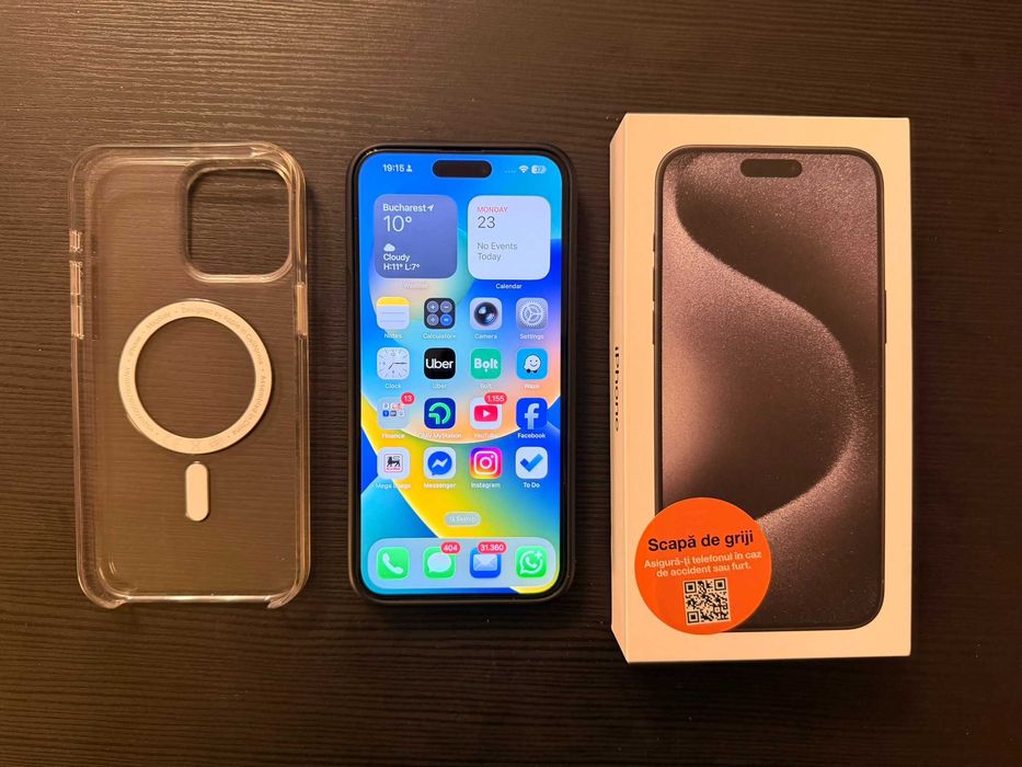 iPhone 15 Pro Max Black Titanium 5G, 256GB CA NOU HUSE FULL BOX