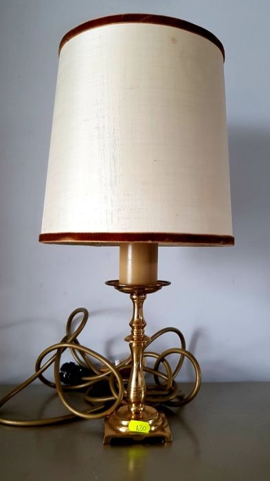 Candelabru/veioze vechi din bronz ceramică și lemn