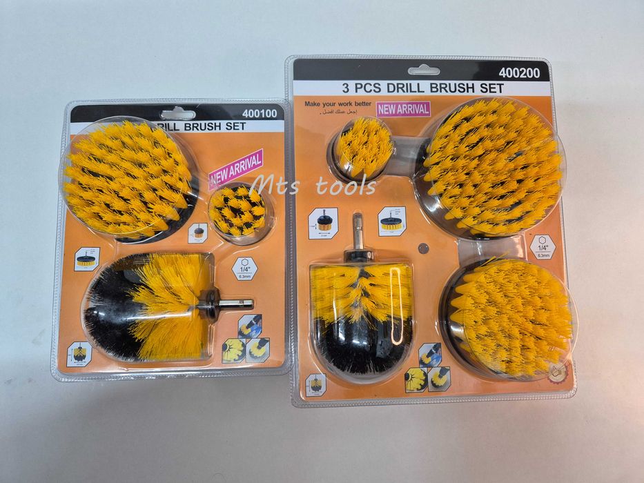 Set 3 perii / 4 perii de curatat cu adaptor pentru bormasina Detailing