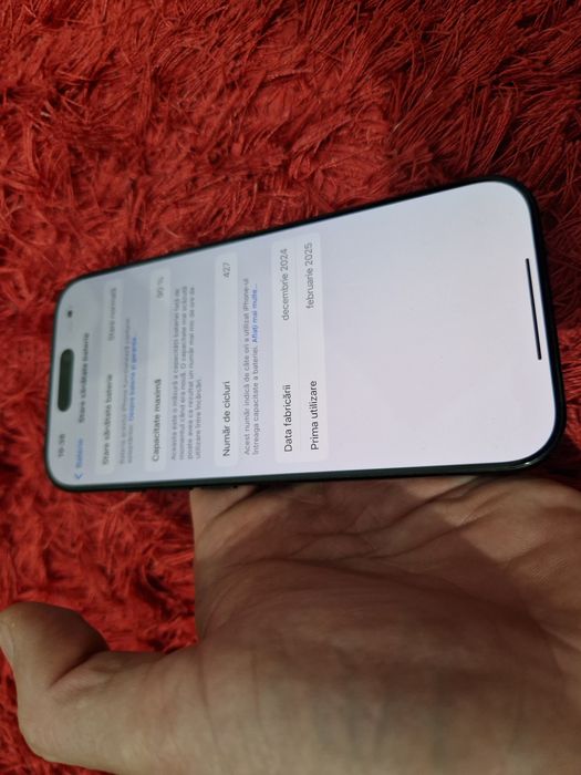 -Iphone 16Pro, ca Nou 128Gb 8Ram ireprosabil Bat:90%-480 cicluri incarcare Black Titanium MDM doar telefonul poze reale