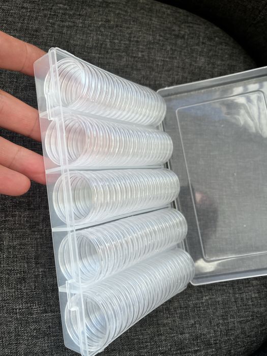 Set 100 capsule transparente pentru monede Ø 30 mm – noi, cutie organizato