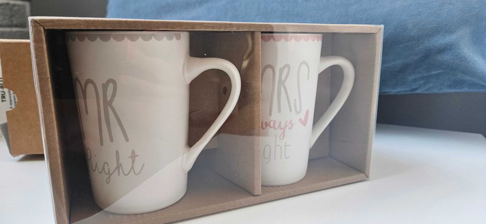 Set  pt cadou, cani cu mesaj mr right si mrs always right, 350 ml, Alb