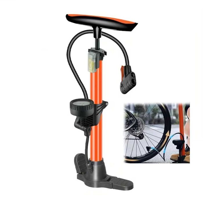 Ръчна помпа с манометър MARTAR, Стоманена, Сгъваема, 11 Bar / 160 PSI