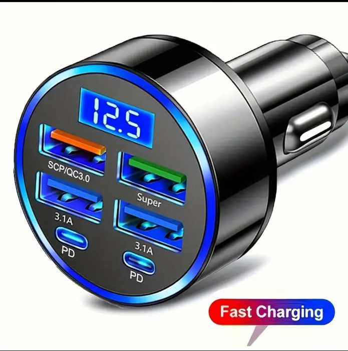 Încărcător auto cu încărcare rapidă 2 Tip C PD afișaj DIGITAL 4XUSB