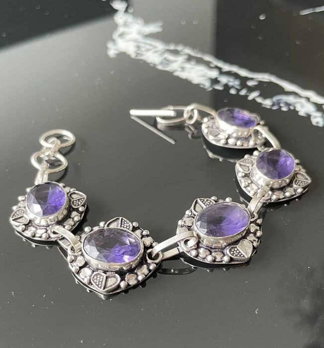 Bratara Argint 925 Vintage cu Pietre Semipretioase Ametist