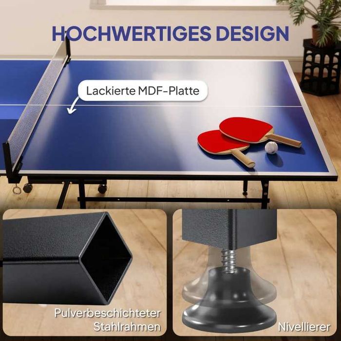 Маса за тенис на маса SPORTNOW, сгъваема, преносима, 2 ракети, 3 топки