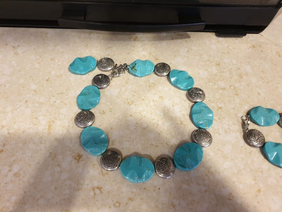 Set colier si bratara vechi cu pietre naturale semipretioase turcuaze